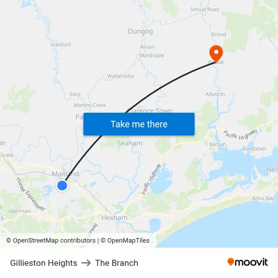 Gillieston Heights to The Branch map