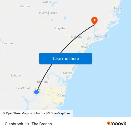 Glenbrook to The Branch map