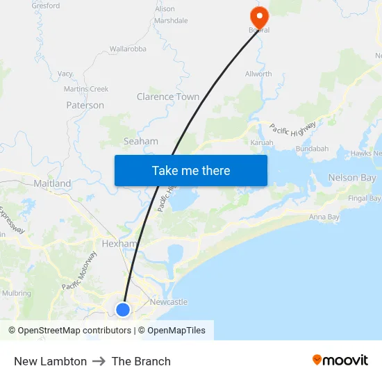 New Lambton to The Branch map