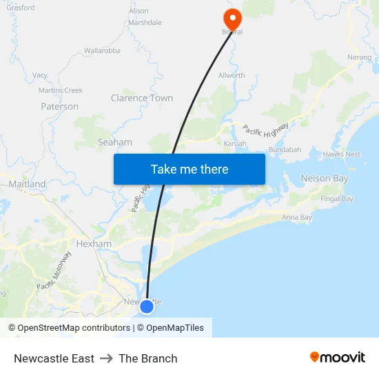 Newcastle East to The Branch map
