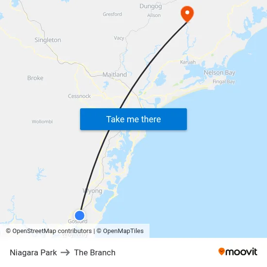 Niagara Park to The Branch map