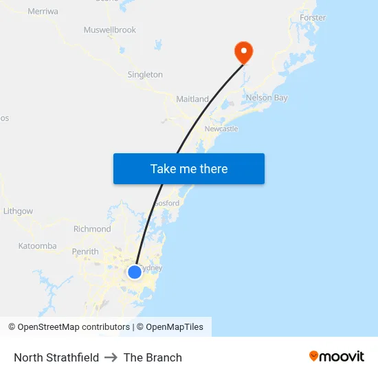 North Strathfield to The Branch map