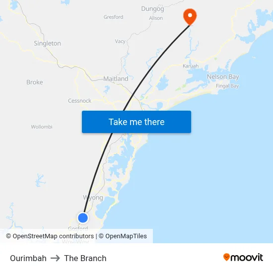 Ourimbah to The Branch map