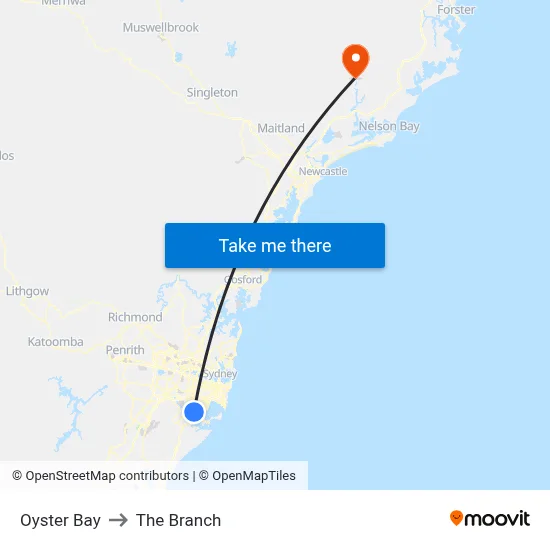 Oyster Bay to The Branch map
