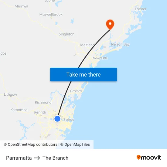 Parramatta to The Branch map