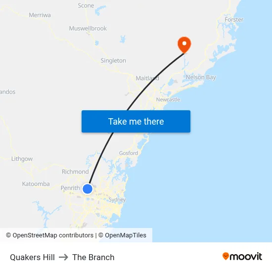 Quakers Hill to The Branch map