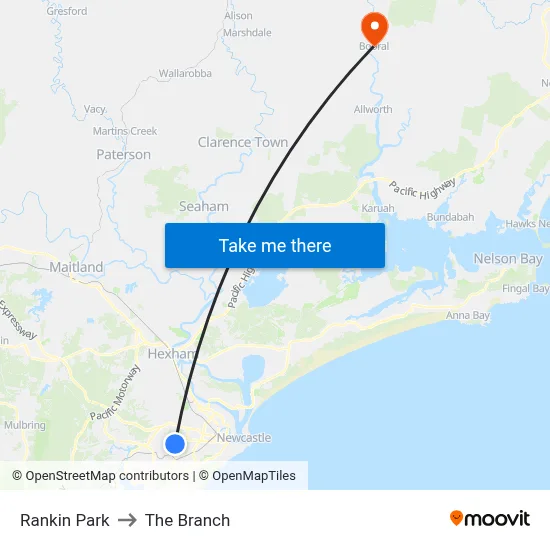 Rankin Park to The Branch map