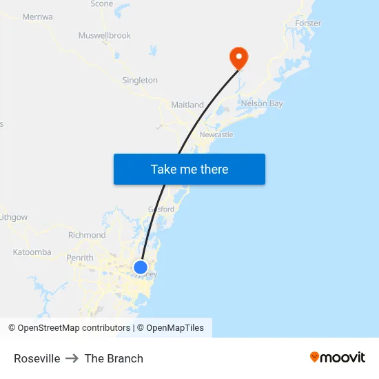 Roseville to The Branch map
