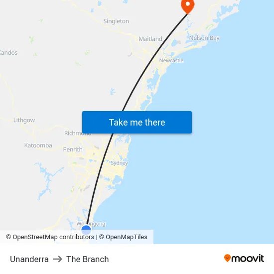 Unanderra to The Branch map