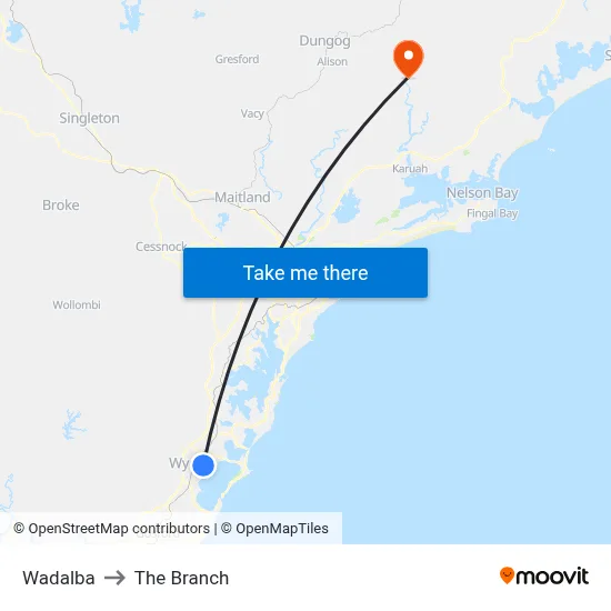 Wadalba to The Branch map