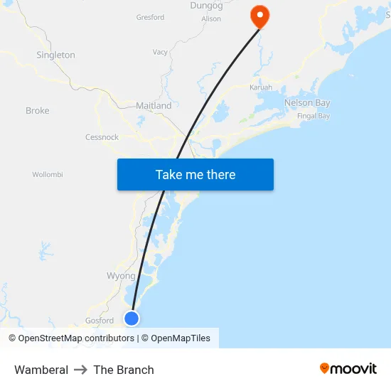 Wamberal to The Branch map