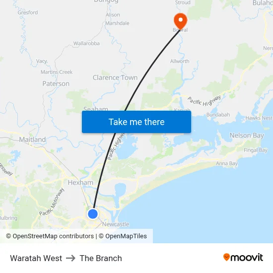 Waratah West to The Branch map