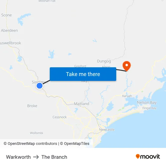 Warkworth to The Branch map
