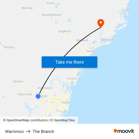 Warrimoo to The Branch map