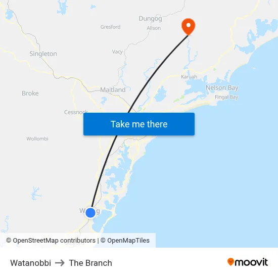 Watanobbi to The Branch map