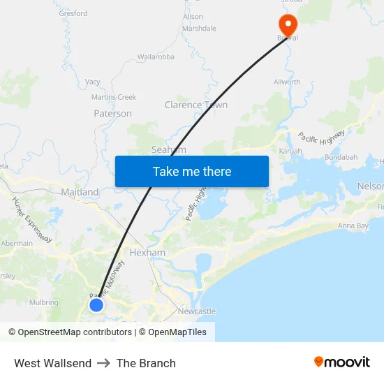 West Wallsend to The Branch map