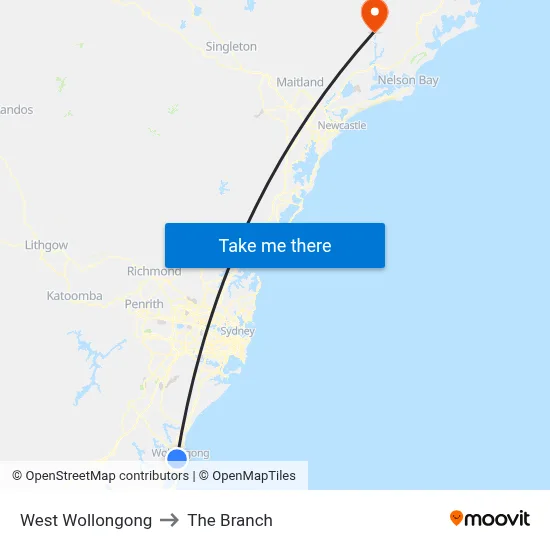 West Wollongong to The Branch map