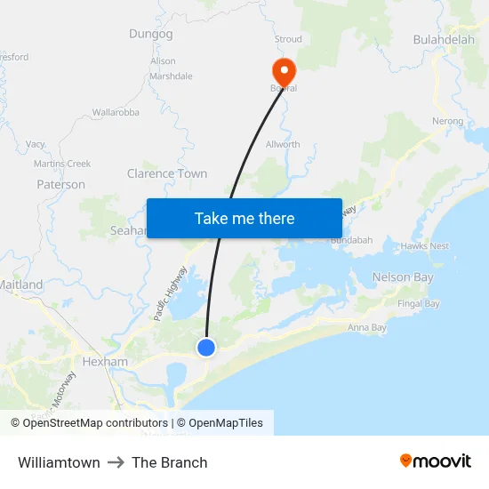 Williamtown to The Branch map