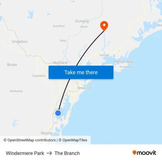 Windermere Park to The Branch map