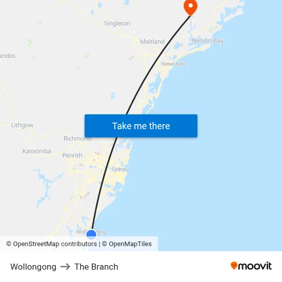 Wollongong to The Branch map