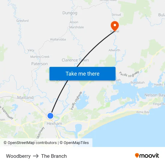 Woodberry to The Branch map
