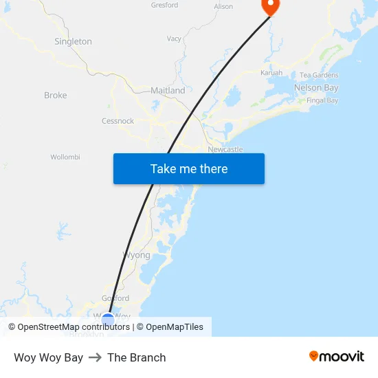 Woy Woy Bay to The Branch map