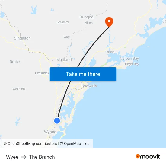 Wyee to The Branch map