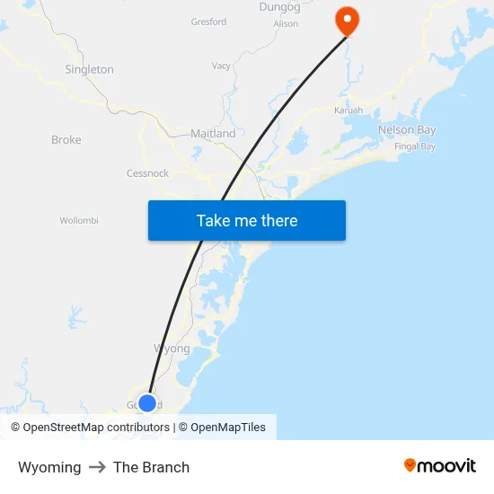 Wyoming to The Branch map
