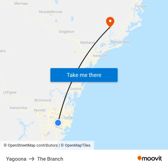 Yagoona to The Branch map