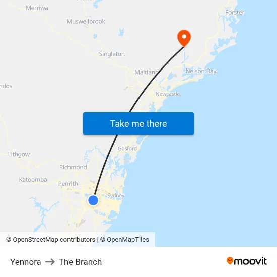 Yennora to The Branch map