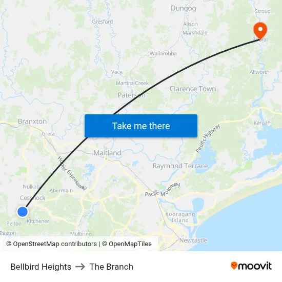 Bellbird Heights to The Branch map