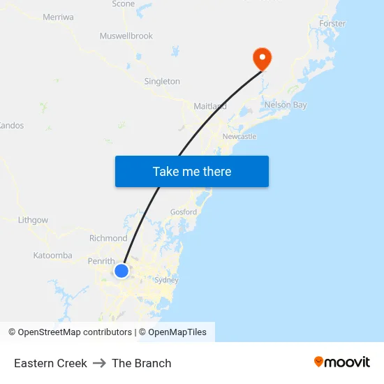 Eastern Creek to The Branch map