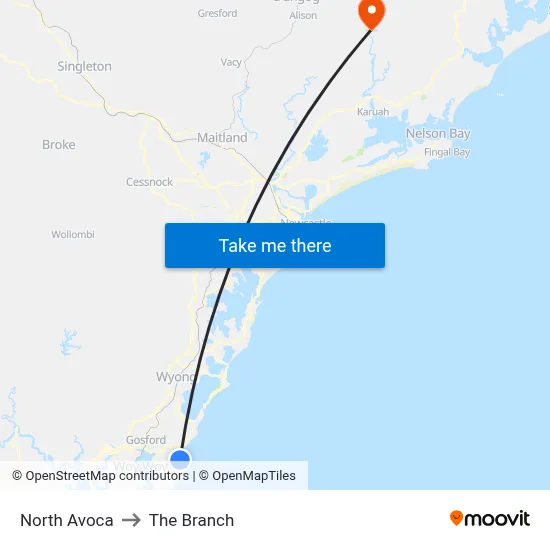 North Avoca to The Branch map