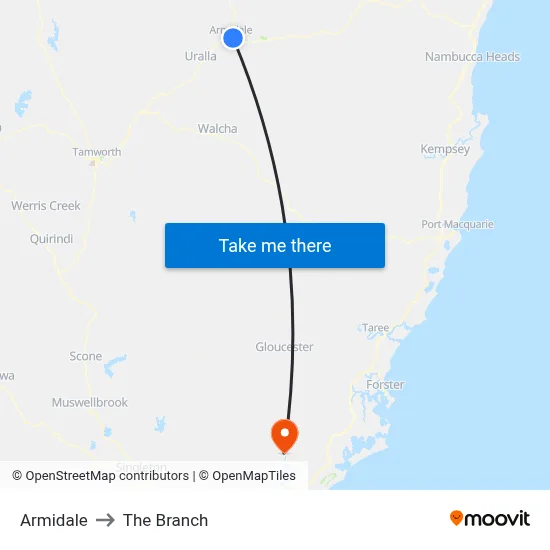 Armidale to The Branch map