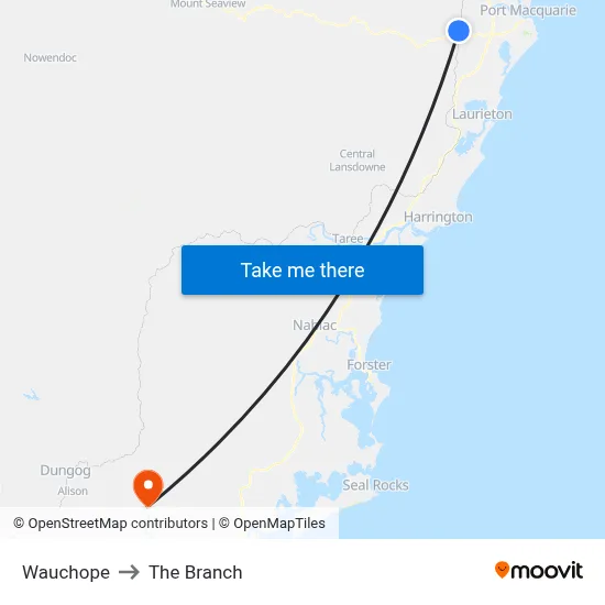 Wauchope to The Branch map