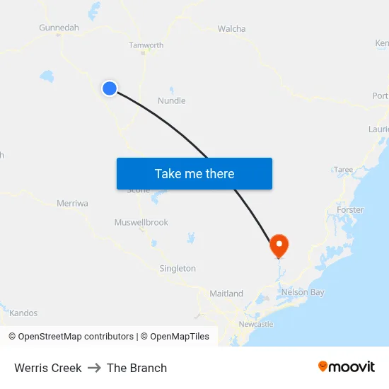 Werris Creek to The Branch map
