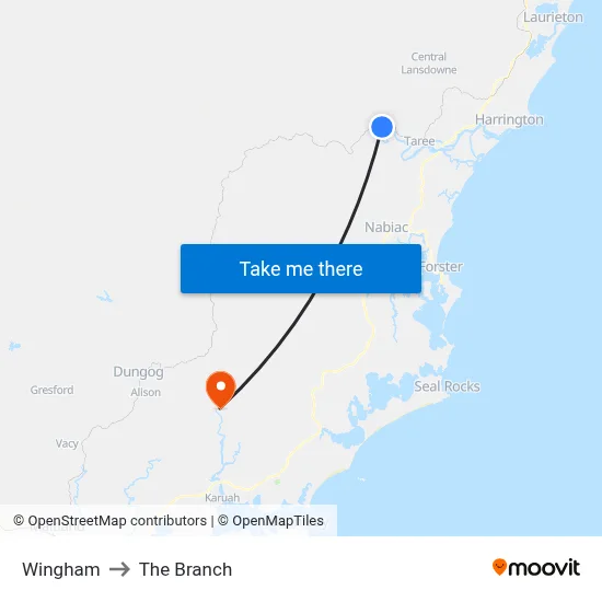 Wingham to The Branch map