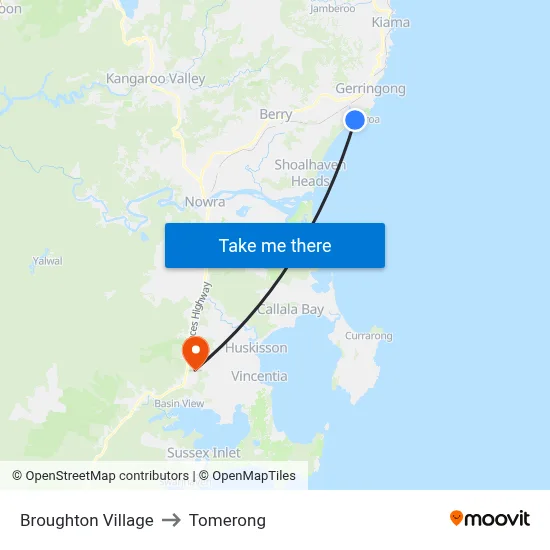 Broughton Village to Tomerong map
