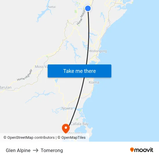 Glen Alpine to Tomerong map