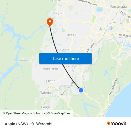 Appin (NSW) to Werombi map