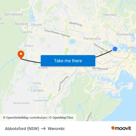 Abbotsford (NSW) to Werombi map