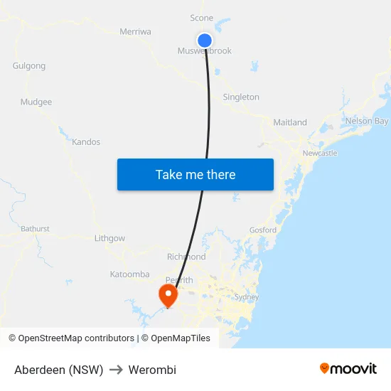 Aberdeen (NSW) to Werombi map