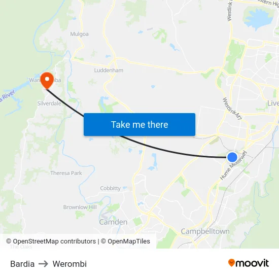 Bardia to Werombi map