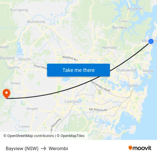 Bayview (NSW) to Werombi map