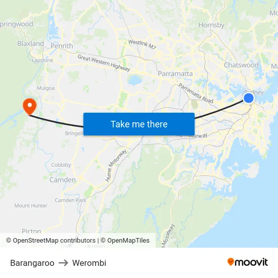 Barangaroo to Werombi map