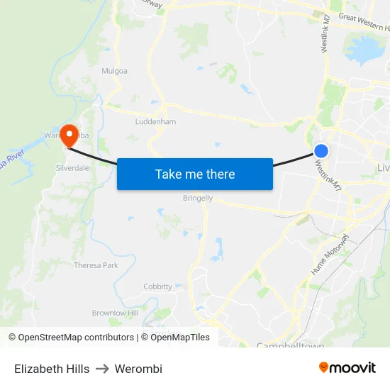 Elizabeth Hills to Werombi map