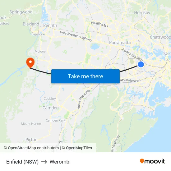 Enfield (NSW) to Werombi map