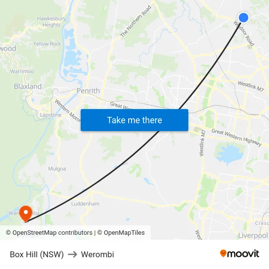 Box Hill (NSW) to Werombi map