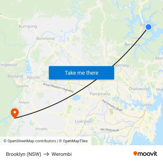 Brooklyn (NSW) to Werombi map