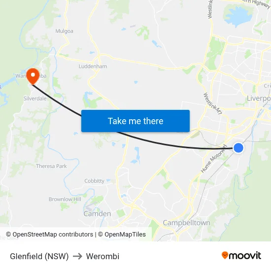 Glenfield (NSW) to Werombi map